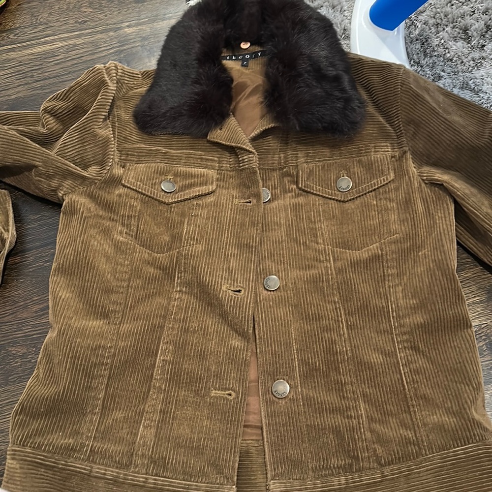 Theory Corduroy Jacket with Removable Fur Collar